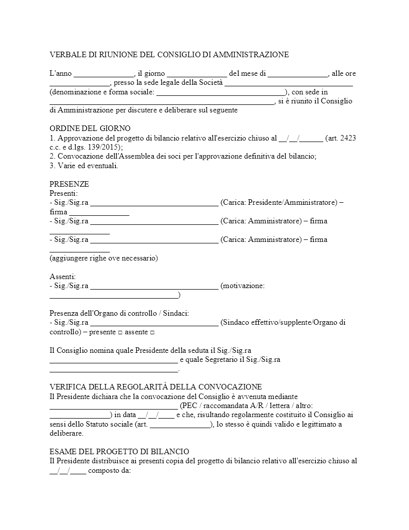 Verbale CDA approvazione bilancio Verbale CDA approvazione bilancio
