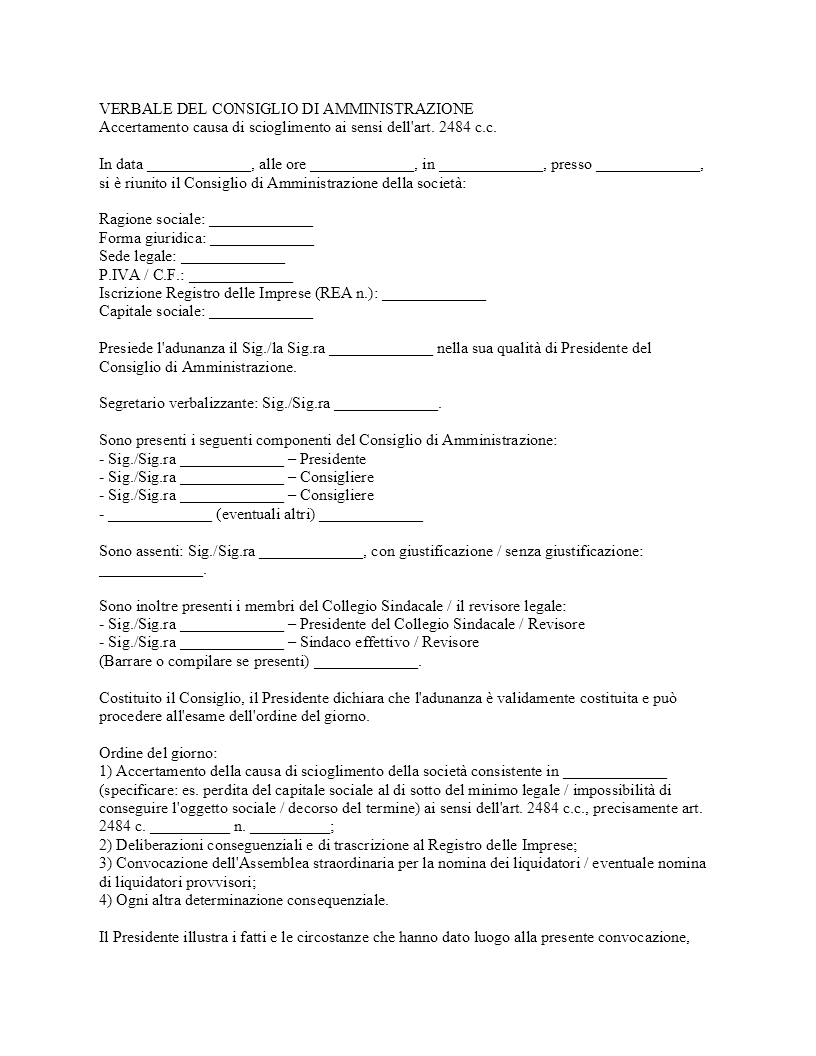 Verbale CDA accertamento causa di scioglimento Verbale CDA accertamento causa di scioglimento