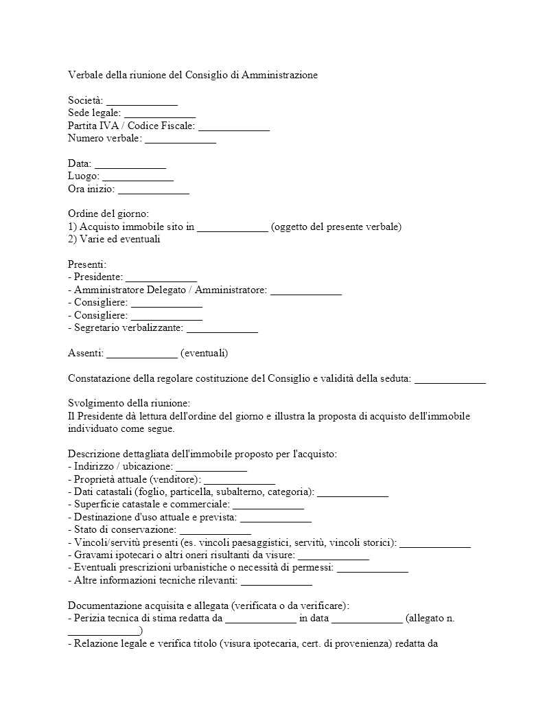 Verbale CDA acquisto immobile Verbale CDA acquisto immobile