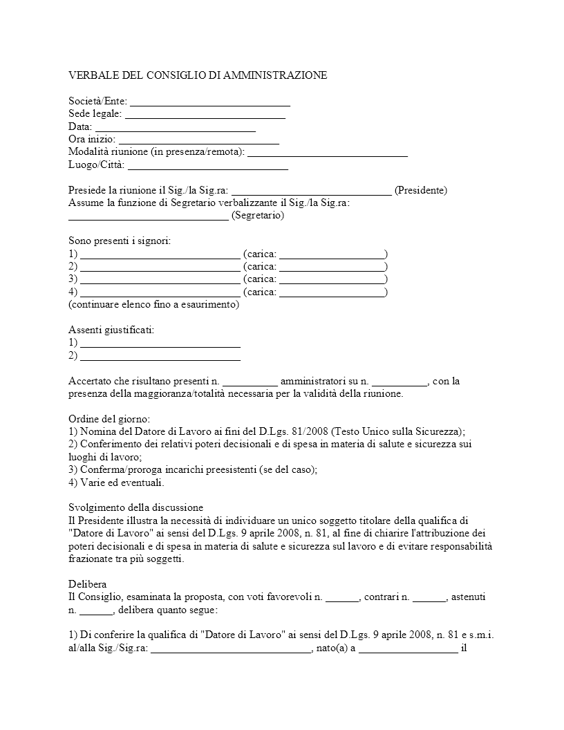 Verbale CDA nomina datore di lavoro Verbale CDA nomina datore di lavoro