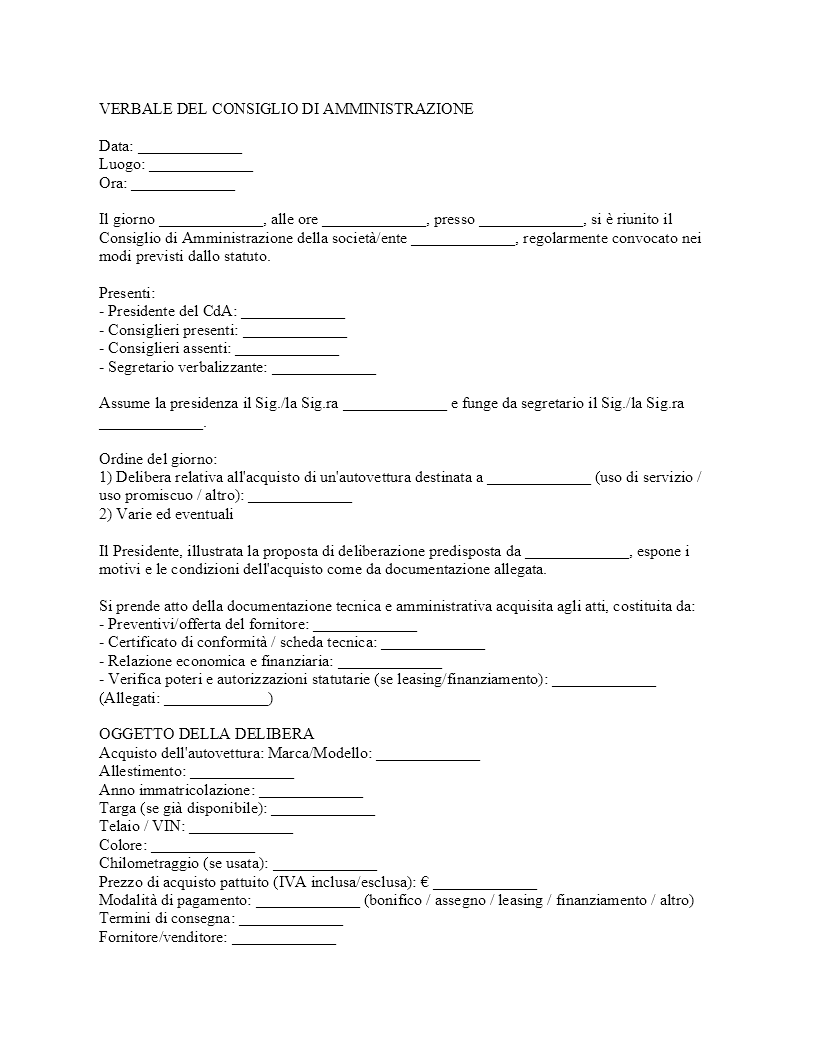 Verbale CDA acquisto autovettura​