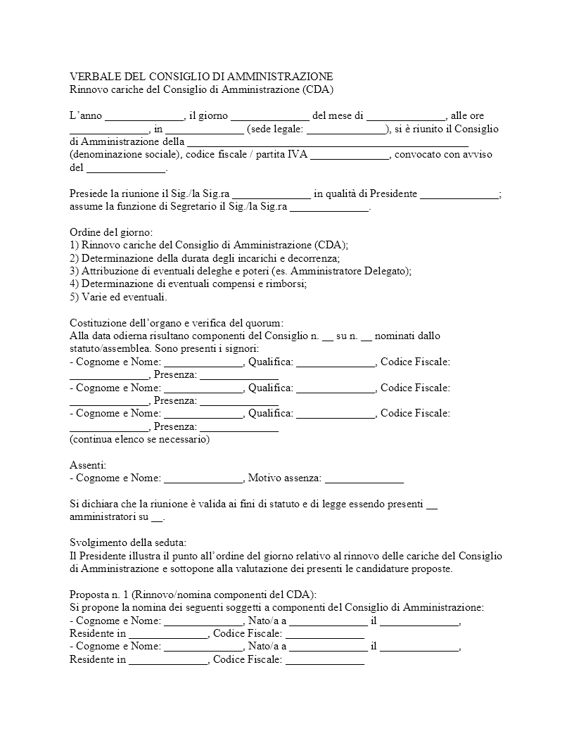 Verbale rinnovo cariche CDA Verbale rinnovo cariche CDA