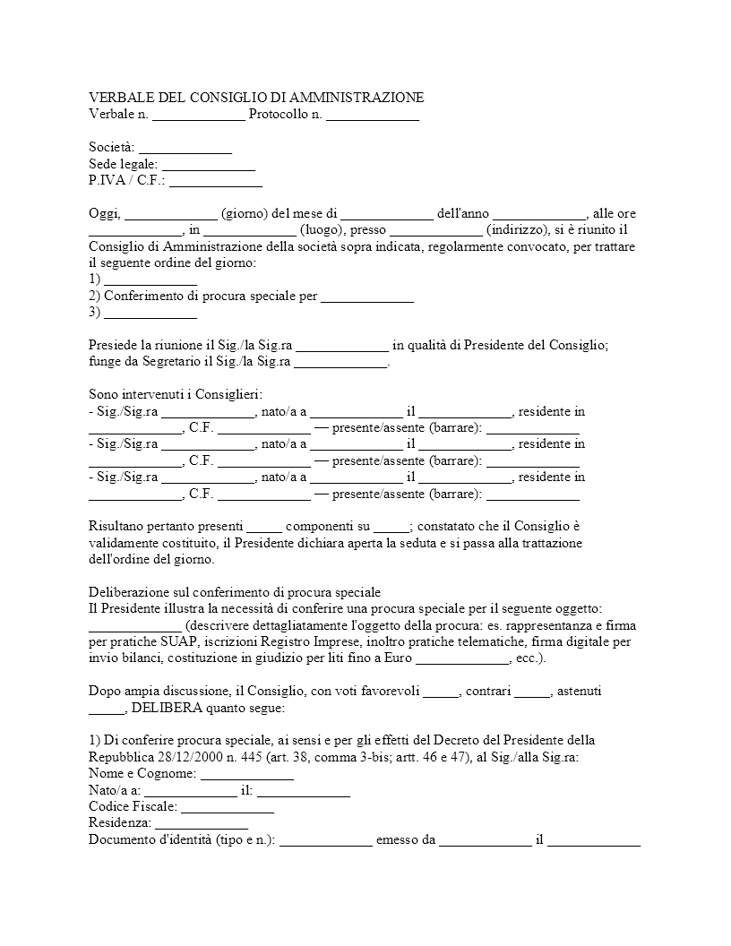 Verbale CDA conferimento procura speciale Verbale CDA conferimento procura speciale