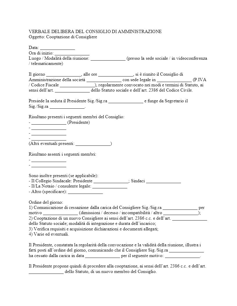 Verbale CDA cooptazione consigliere​