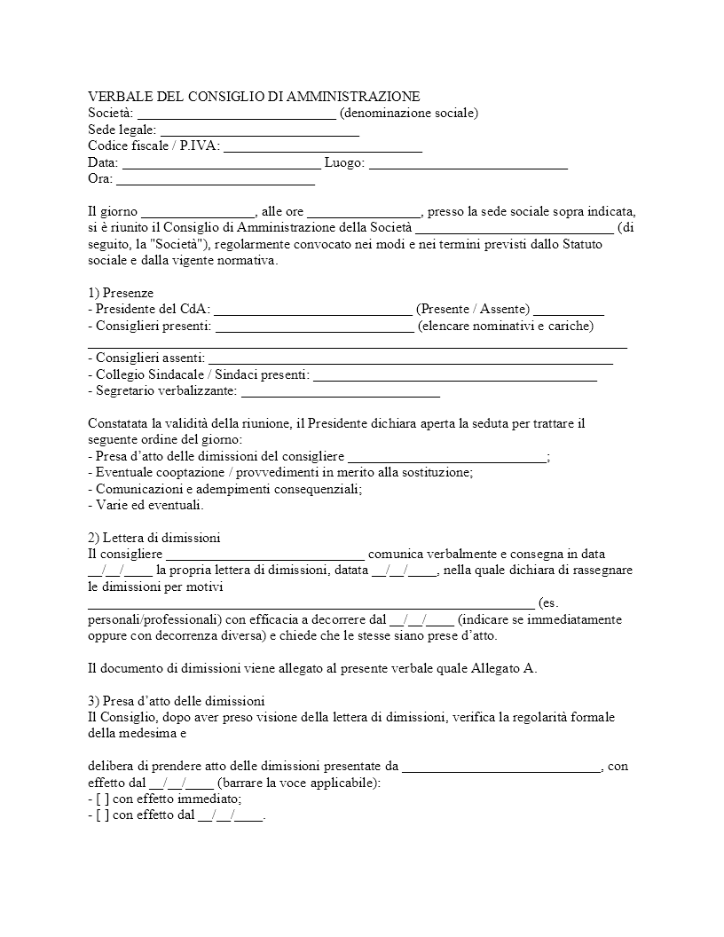 Verbale CDA dimissioni consigliere Verbale CDA dimissioni consigliere