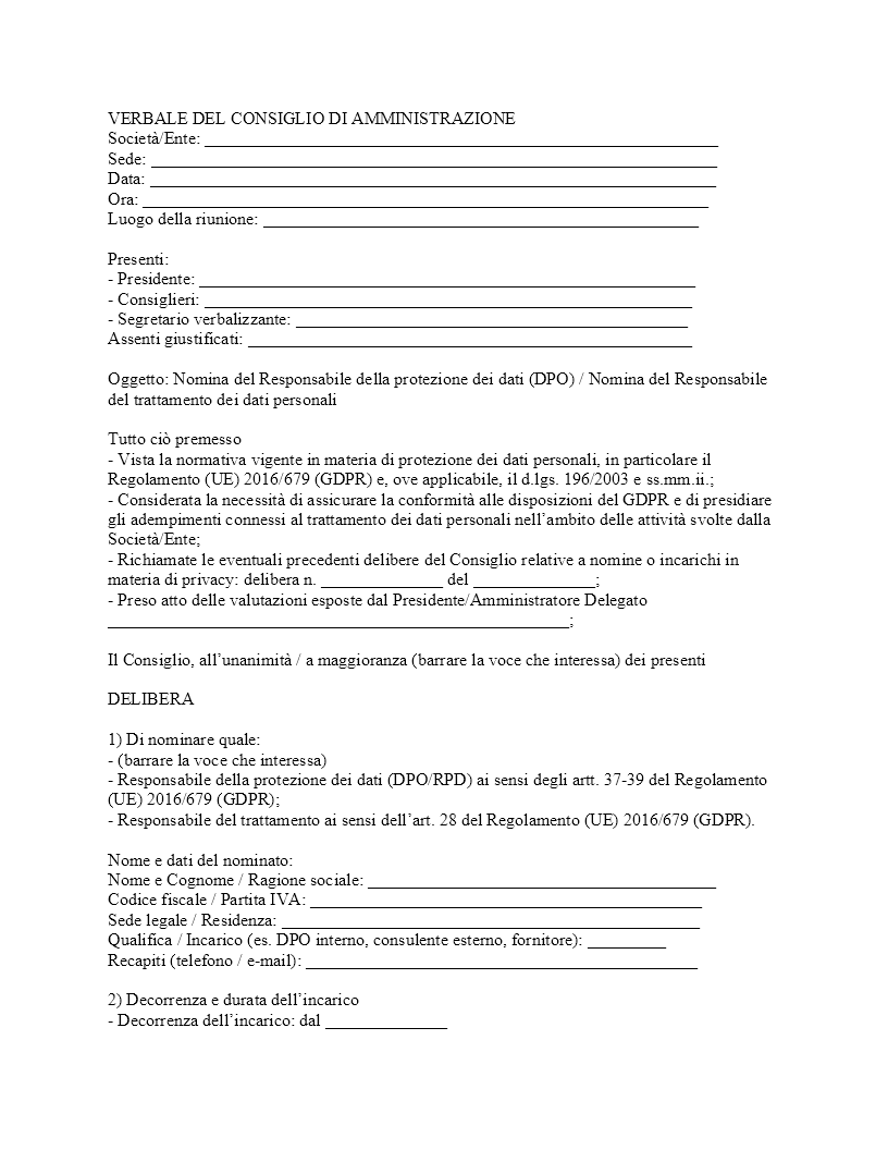 Verbale CDA nomina responsabile privacy Verbale CDA nomina responsabile privacy