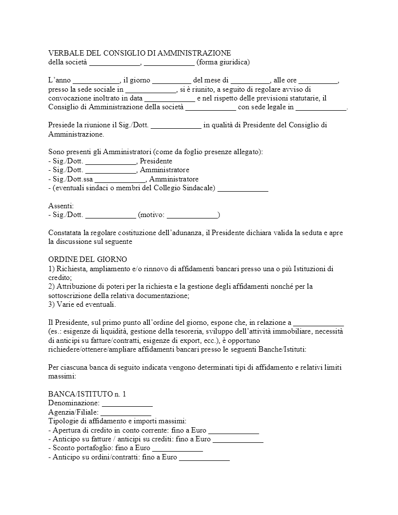 Verbale CDA per richiesta fido bancario​