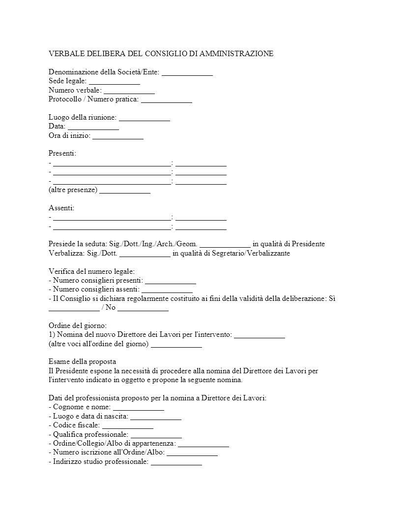 Verbale CDA nomina nuovo direttore lavori edili​