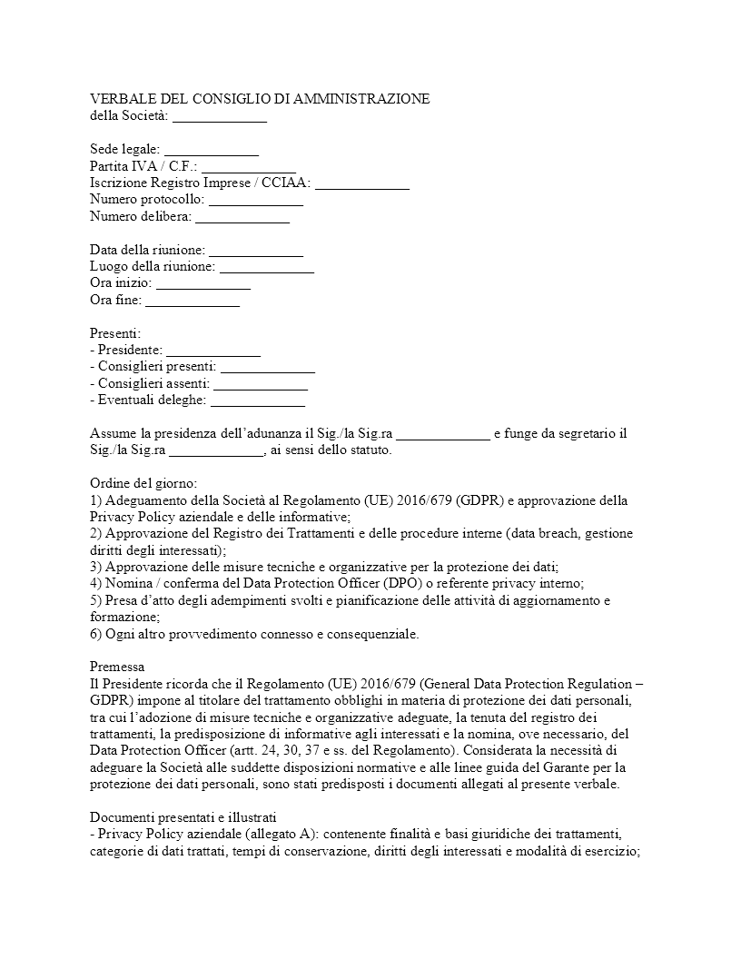Verbale CDA per approvazione privacy​