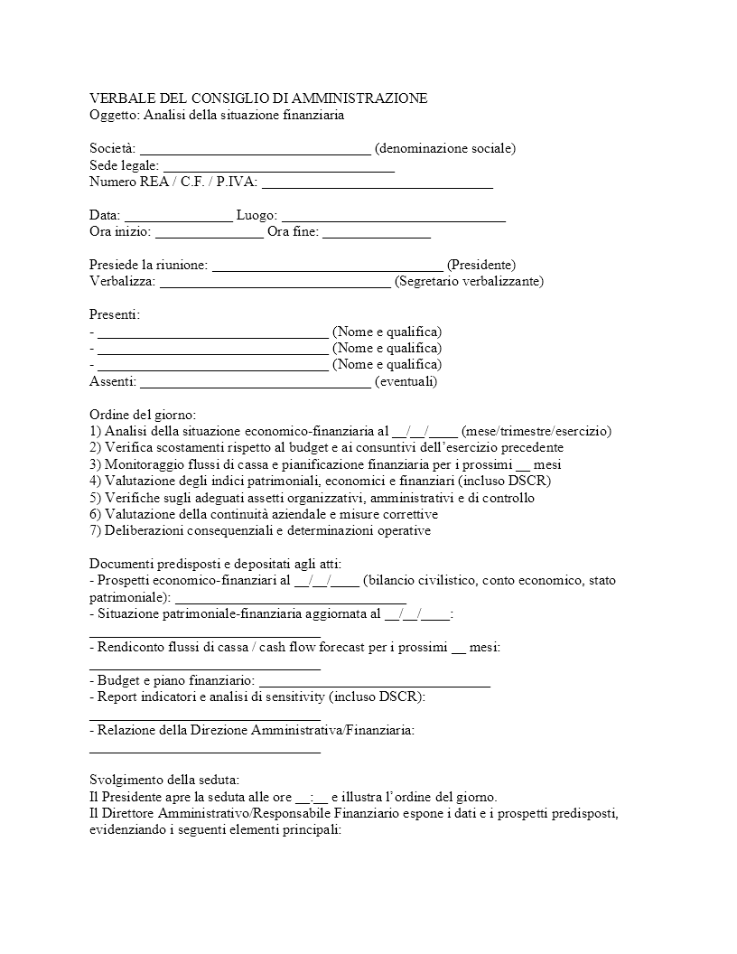 Verbale CDA analisi situazione finanziaria​