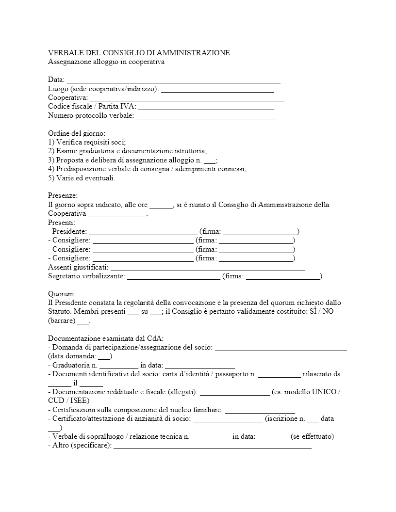 Verbale CDA assegnazione alloggi in cooperativa​