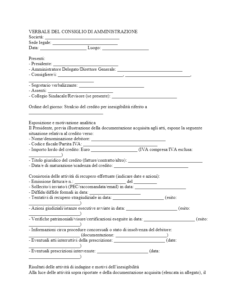 Verbale CDA per stralcio credito inesigibile​