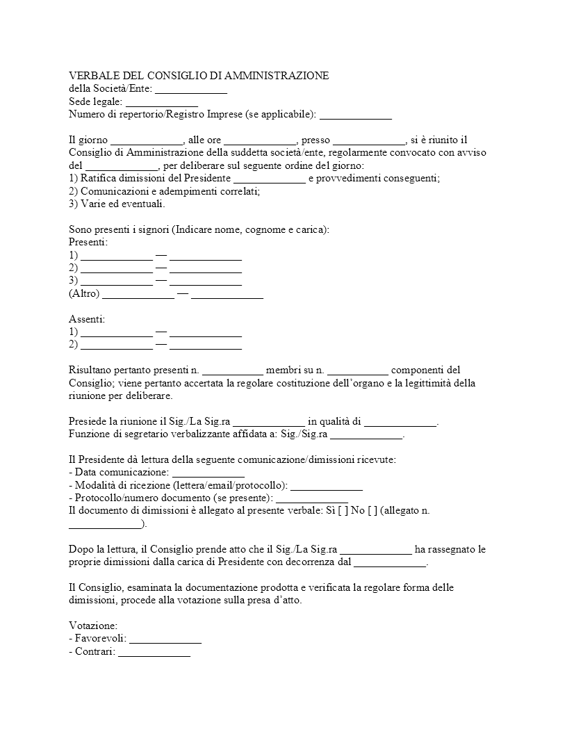 Verbale CDA ratifica dimissioni presidente Verbale CDA ratifica dimissioni presidente
