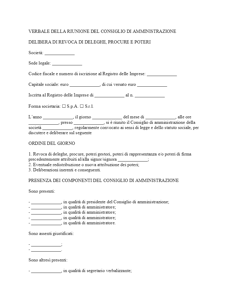 Verbale CDA revoca poteri Verbale CDA revoca poteri