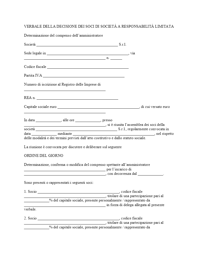 Verbale compenso amministratore Srl​