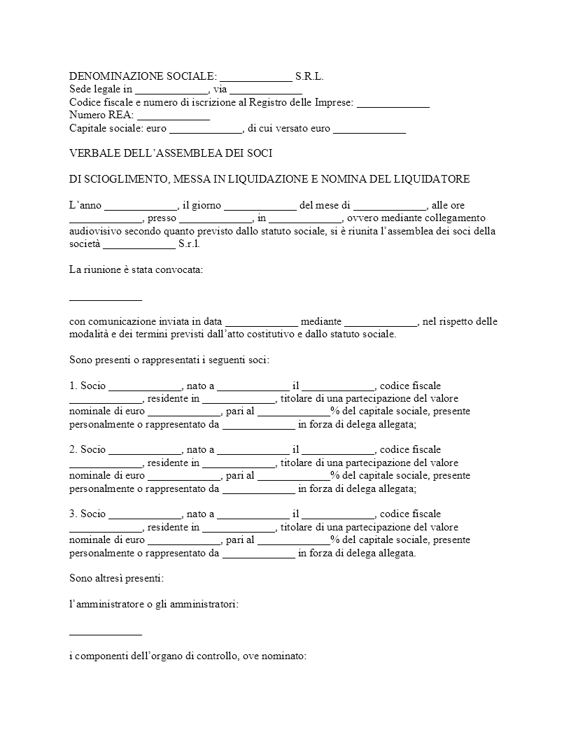 Verbale di messa in liquidazione Srl Verbale di messa in liquidazione Srl